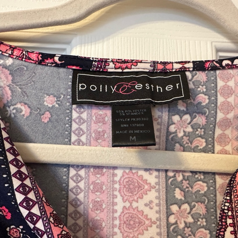 Polly & Esther Navy and Pink Floral Bell Sleeve Blouse - Picture 3 of 15